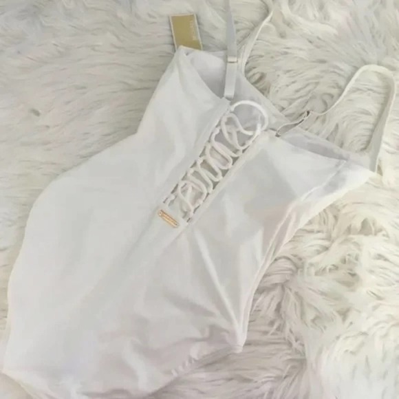 MICHAEL KORS BACK LACE UP ONE PIECE SWIMSUIT WHITE SWIMWEAR SIZE 8, 14 new!!! - Picture 3 of 16